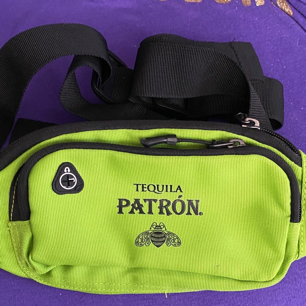 Patron Tequila Green Fanny Pack Unisex Double Zip, Adjustable Buckle